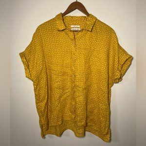 Womens Rachel Zoe linen polka dot blouse, yellow, size L